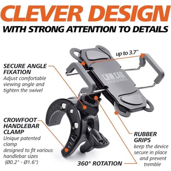 Bike & Motorcycle Phone Mount - For iPhone 14 (13, Xr, SE, Max/Plus), Galaxy S22 - Picture 5 of 7